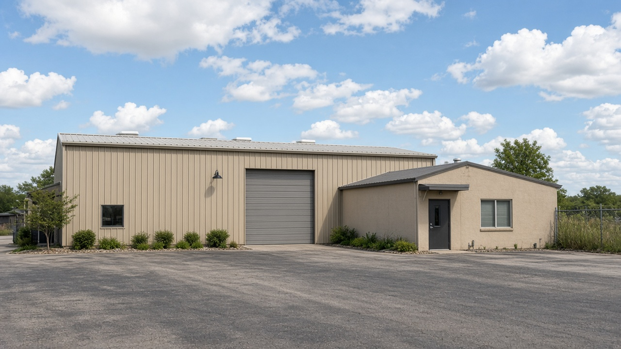 Low industrial building in daylight